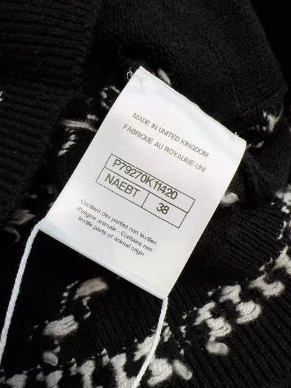 Chanel 25P black and white pearl print cardigan