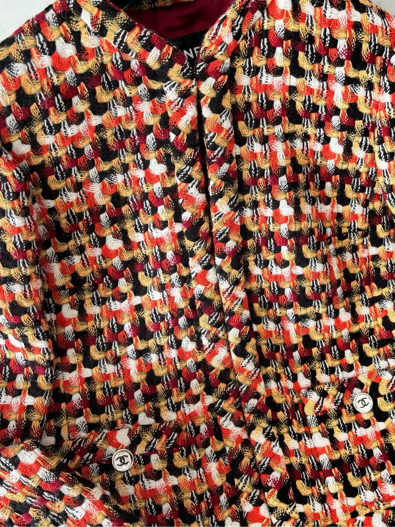 Chanel 23A orange red tweed jacket