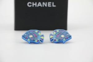 Chanel D19S Resin Blue Tropical Fish Stud Earrings