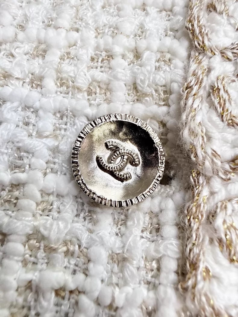 Chanel 25C white coat with gold thread trim