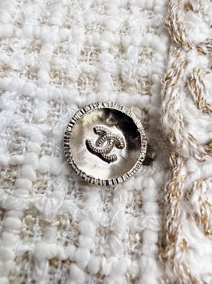 Chanel 25C white coat with gold thread trim
