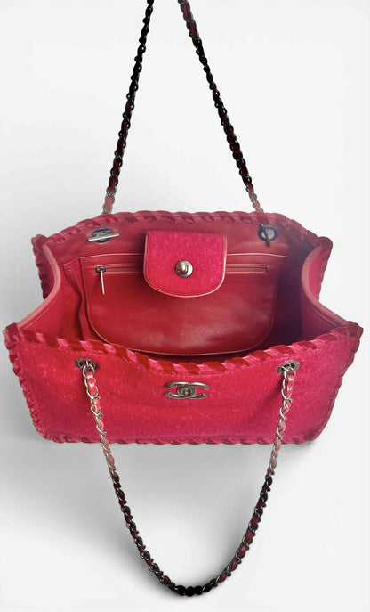 Chanel 13A Edinburgh Red Medium Felt Wool Quilted Timeless Shopping Tote Bag