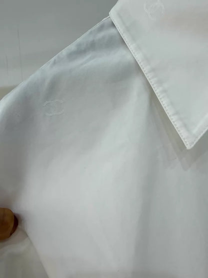 Chanel 25S sequined bird double C white poplin long-sleeved shirt