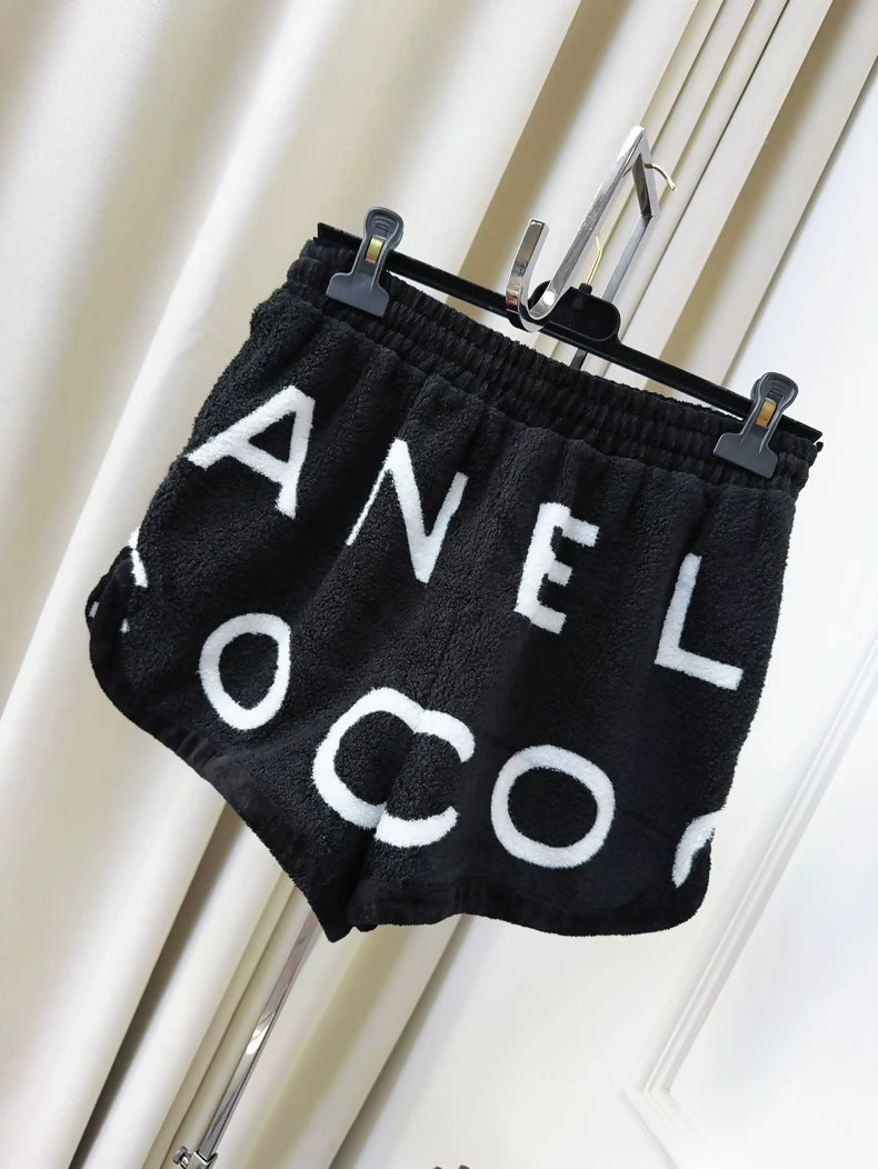 Chanel 23M coco beach black and white logo terry shorts