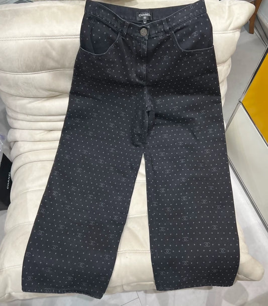 Chanel 23P Black Polka dot denim boyfriend jeans