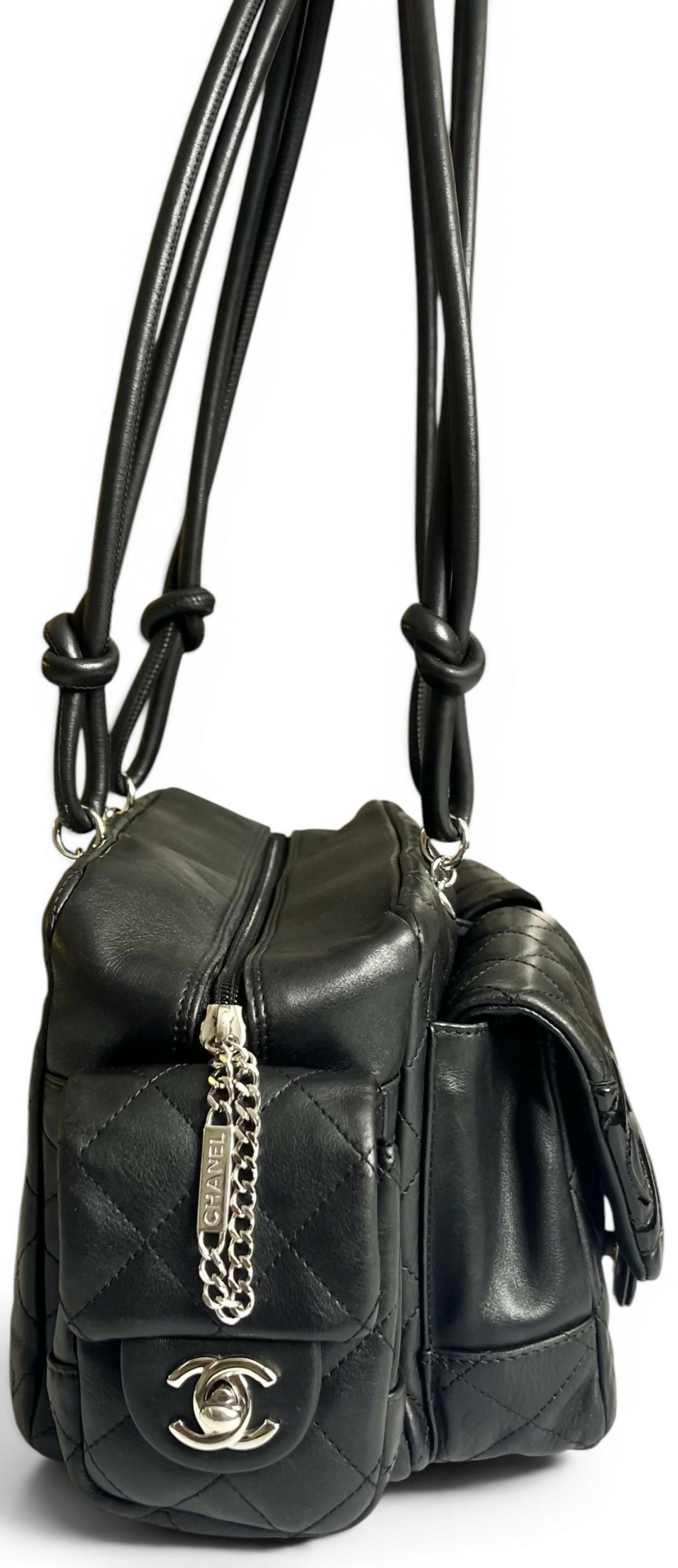 Chanel 2005 Small Cambon Reporter Black Lambskin Handbag SHW