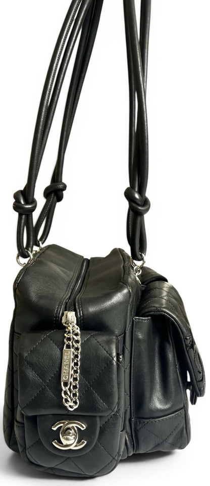 Chanel 2005 Small Cambon Reporter Black Lambskin Handbag SHW