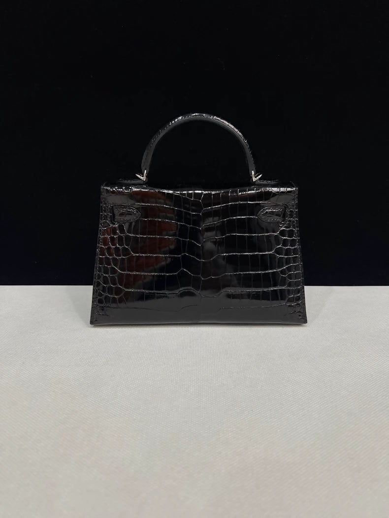 Hermes Mini Kelly 20 shiny crocodile leather palladium hardware