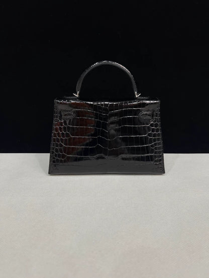 Hermes Mini Kelly 20 shiny crocodile leather palladium hardware