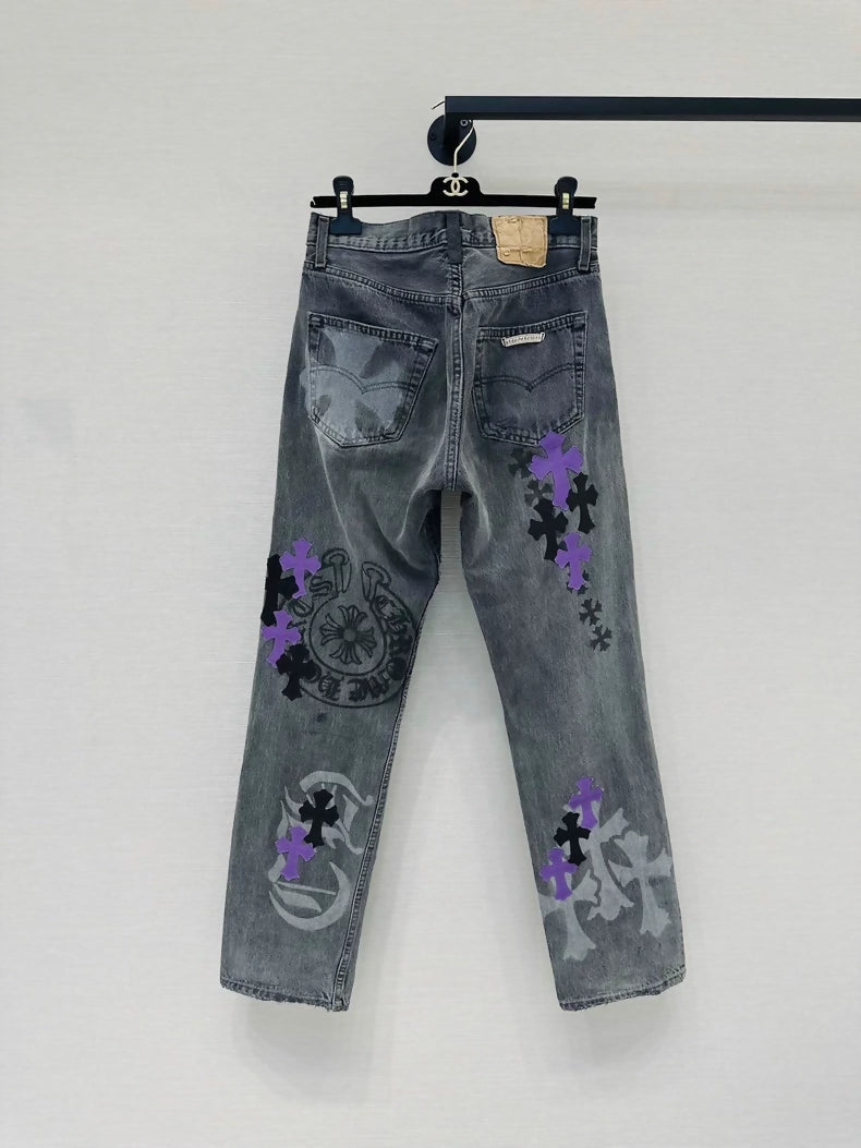 Chrome Hearts jeans purple and black/grey graffiti print