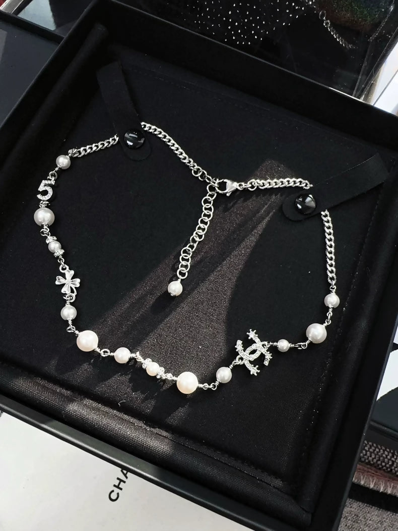 Chanel 23P No. 5 Double C Four Leaf Clover Choker Necklace