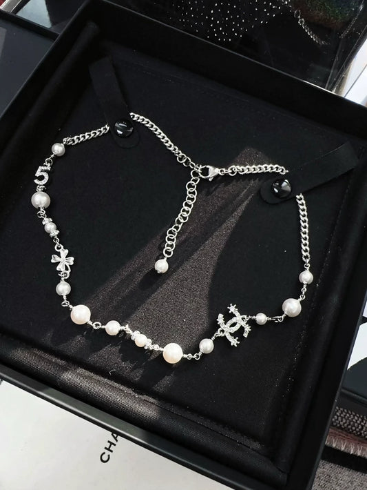 Chanel 23P No. 5 Double C Four Leaf Clover Choker Necklace