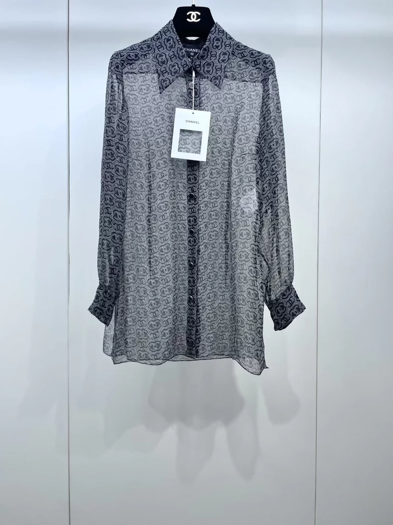 Chanel 23A double-C sheer silk shirt