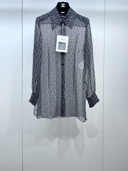 Chanel 23A double-C sheer silk shirt
