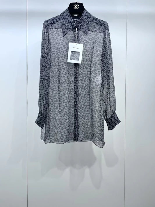 Chanel 23A double-C sheer silk shirt