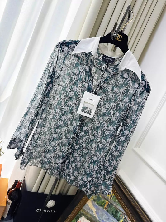 Chanel 23A green silk shirt