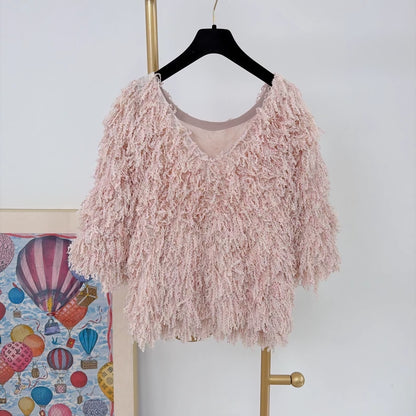 Chanel Waterfall Collection Pink Fringe Top