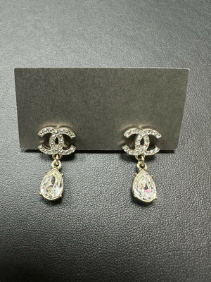 Chanel 2019 Rhinestone Coco Mark Water Drop Earrings