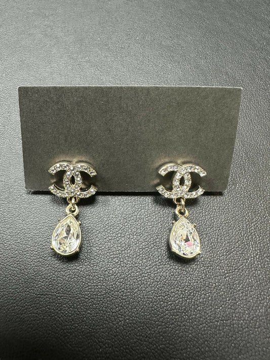 Chanel 2019 Rhinestone Coco Mark Water Drop Earrings