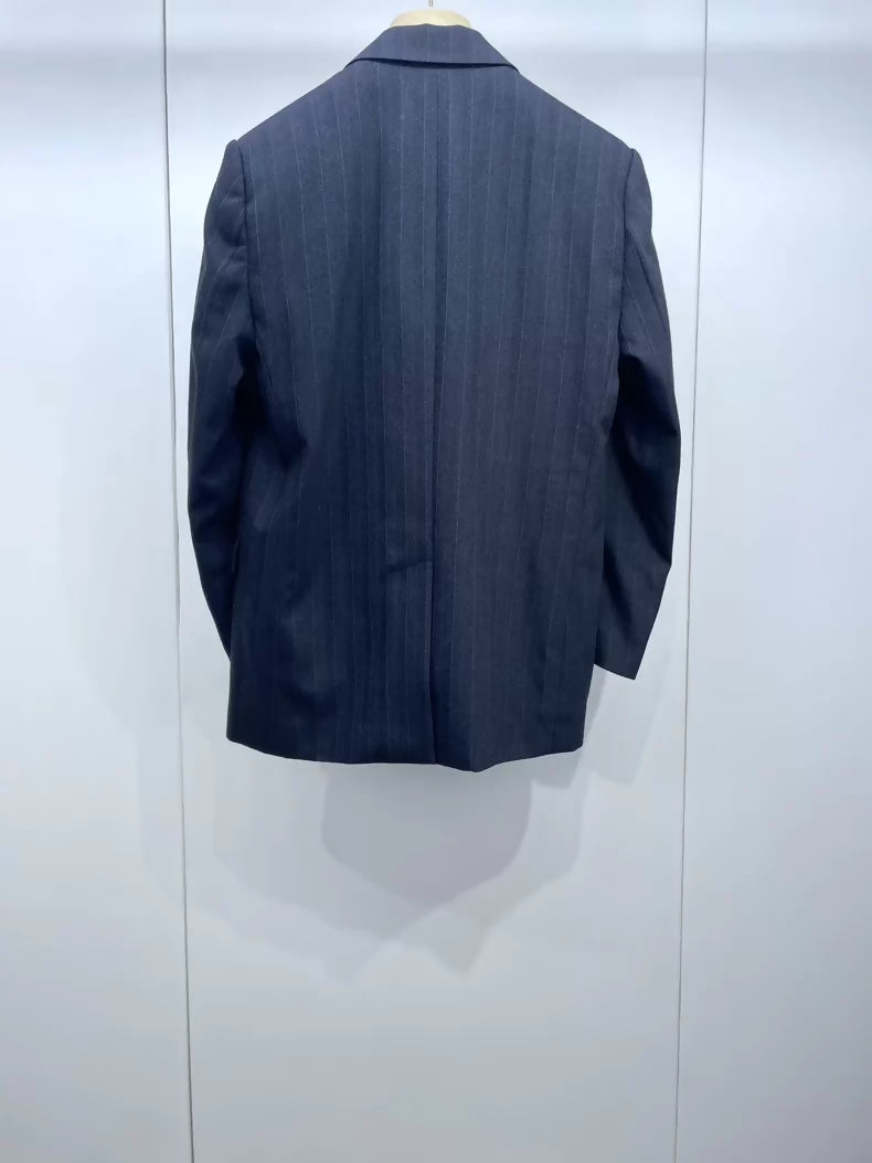 Miu Miu striped logo patch suit jacket