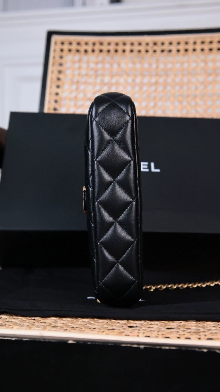 Chanel 25A Camel Suede and Black Lambskin Shoulder Bag