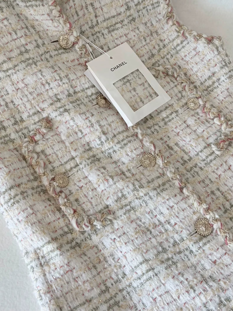 Chanel 25A beige Tweed Vest Jacket dress