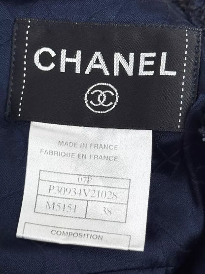 Chanel 07P Navy Blue tweed Dress and Jacket Set
