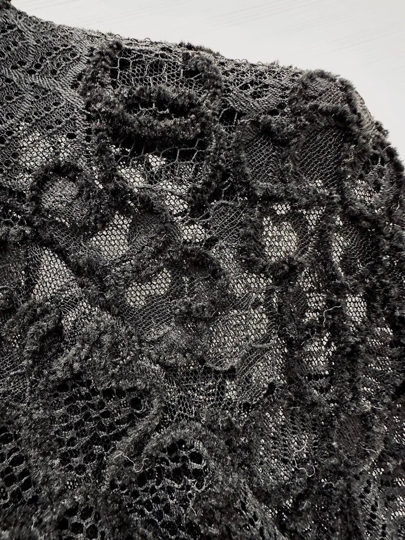 Chanel 25B black lace hooded jacket, F38,