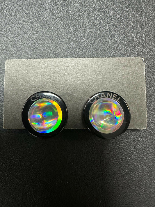 Chanel Vintage 00T Iridescent Black Round Earrings