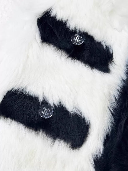 Chanel Fall/Winter 2021 black and white fur vest jacket