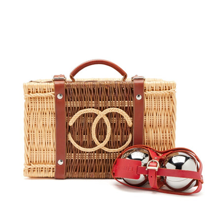 Chanel 2010 Limited Edition Wicker Basket Petanque Bocce Ball Set Bag Silver Hardware