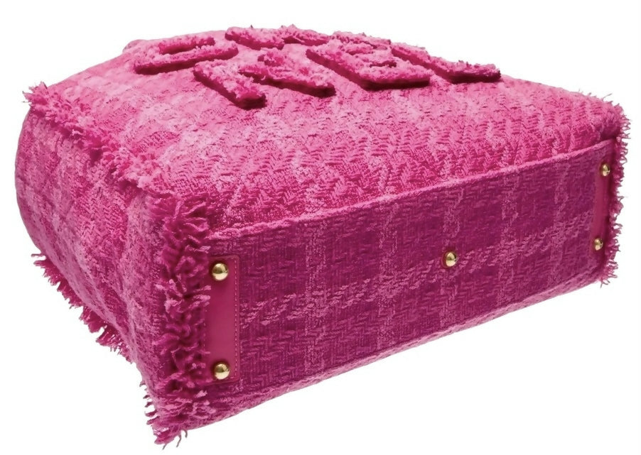 Chanel 19K Giant Large Logo Pink Fuscia Wool Tweed Shopping Bag GHW