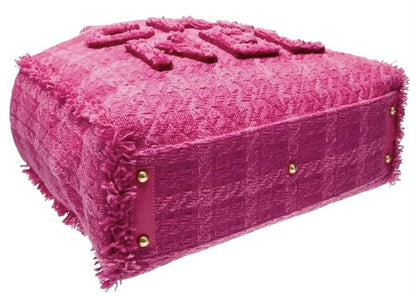 Chanel 19K Giant Large Logo Pink Fuscia Wool Tweed Shopping Bag GHW