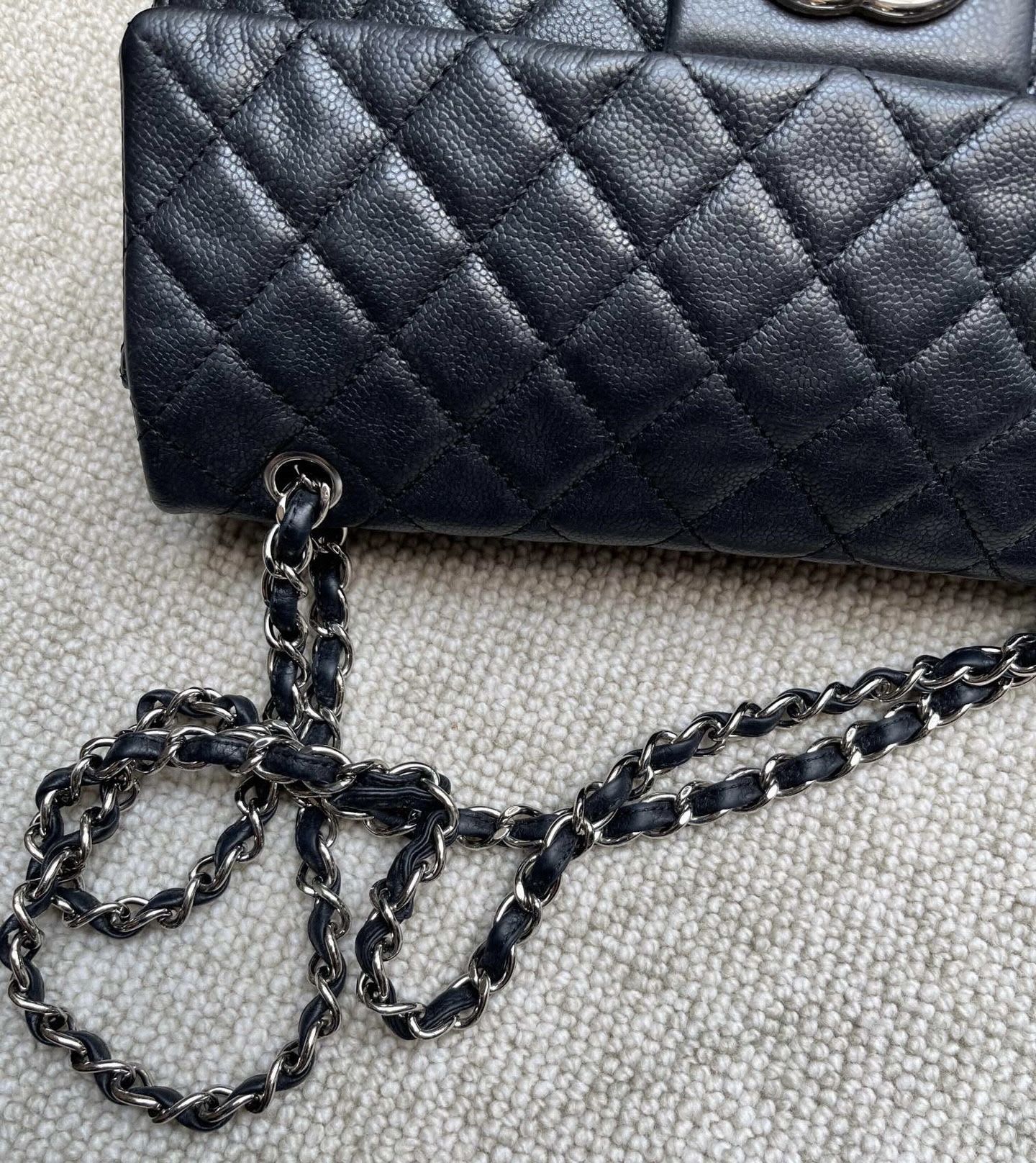 Chanel Black Silver Caviar Airport Bag