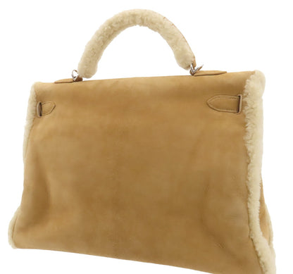 Hermes Kelly 40 Veau Doblis Suede Shearling Teddy Palladium Hardware