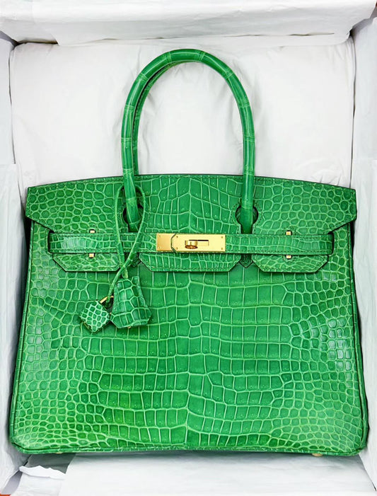 Hermes Birkin 30 Cactus Shiny Porosus crocodile leather gold hardware