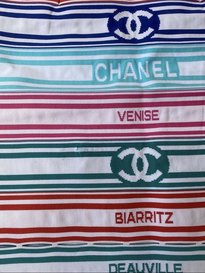 Chanel 19P Sand by the Sea Multicolor Stripe Crop Top Skirt Set FR 36