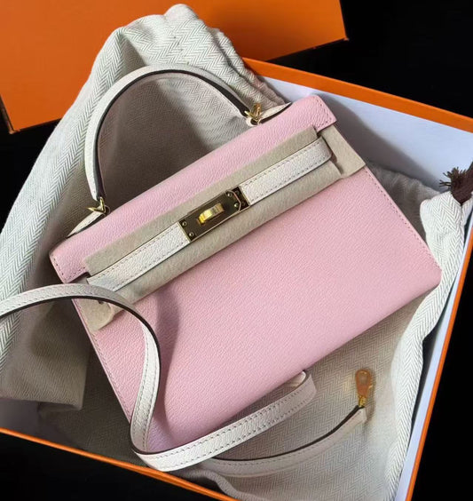 Hermes Mini Kelly 20 Rose Sakura and nata chevre leather gold hardware