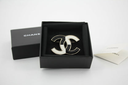 Chanel B23C Enamel Black and White Two-Tone CC Brooch
