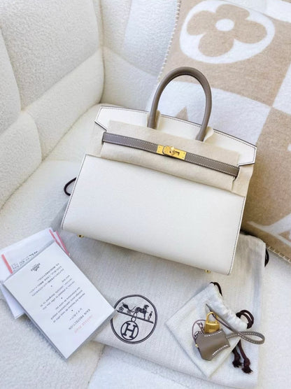 Hermès Hermes Birkin 25 White & Gray Brushed Gold - 25 Tote Bag - Used fashion item from Wararni