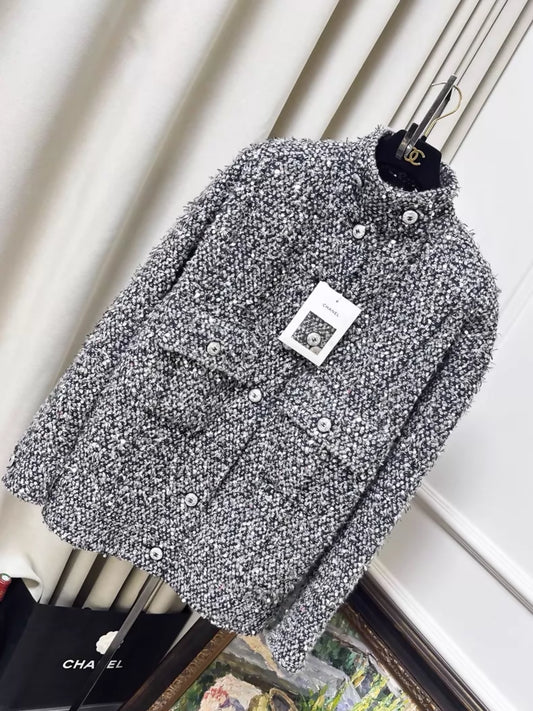 Chanel 21B blue-grey mixed-color tweed coat