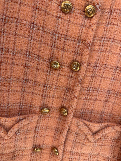 Chanel 24A Métiers d'Art orange wool check tweed coat,