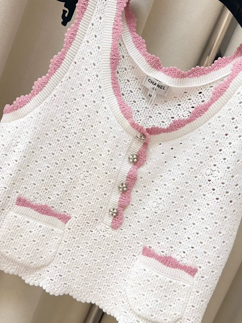 Chanel 24P Pink and White Knitted top