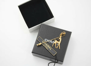 Chanel Vintage 01A Rhinestone Gold Plated Deer Brooch