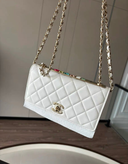 Chanel 24C Trendy CC White Quilted Lambskin multicolour letter silver Hardware