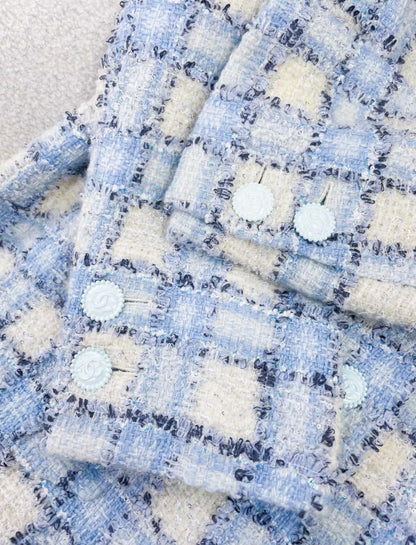 Chanel 2022 light blue Plaid Print Coat