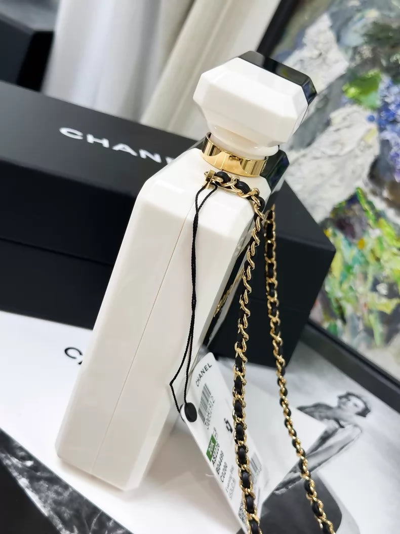 Chanel 20k black and white acrylic perfume bottle evening bag minaudieres