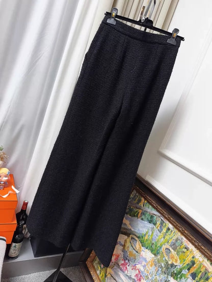 Chanel 19B black tweed wide-leg pants