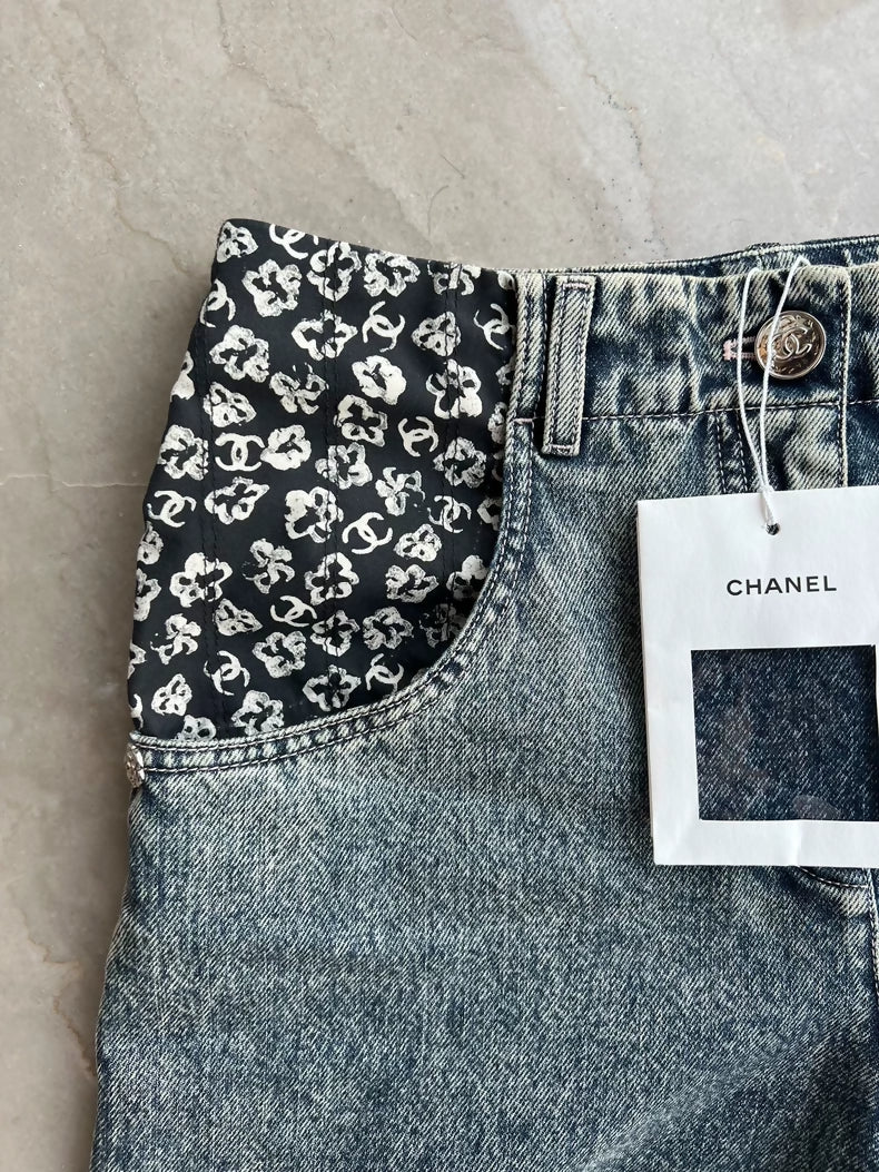 Chanel 25B floral print flared jeans