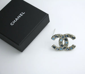 Chanel B19C Rhinestone Light Blue Deep Blue Gray Brooch